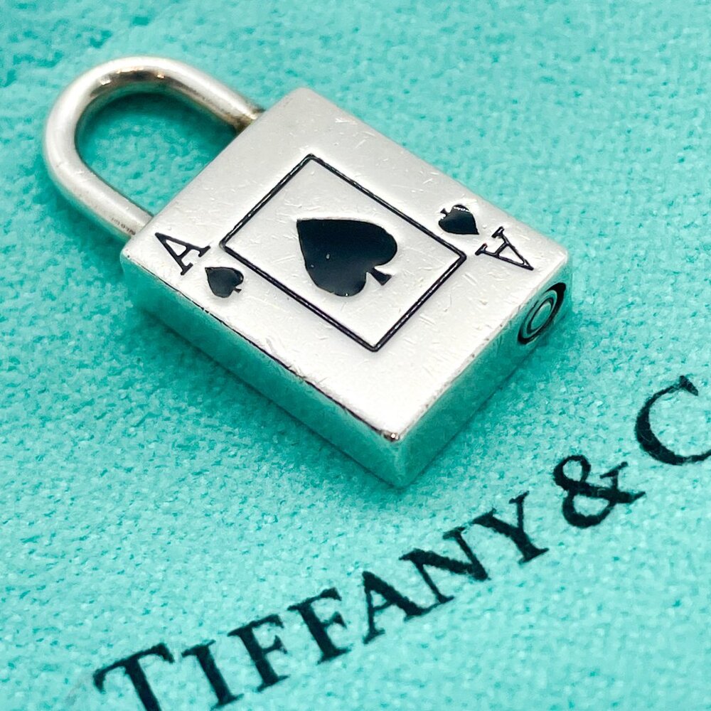 Tiffany & Co. Rare Ace of Spades Black Enamel Padlock Pendant Charm - Picture 5 of 12
